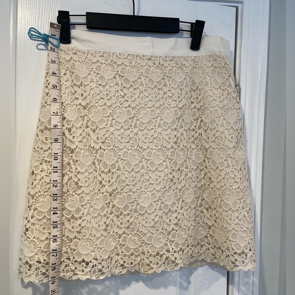 Loft Cream Cotton Ribbon Waist Floral Lace Mini Skirt Zip Lined Size 6 - Picture 4 of 10